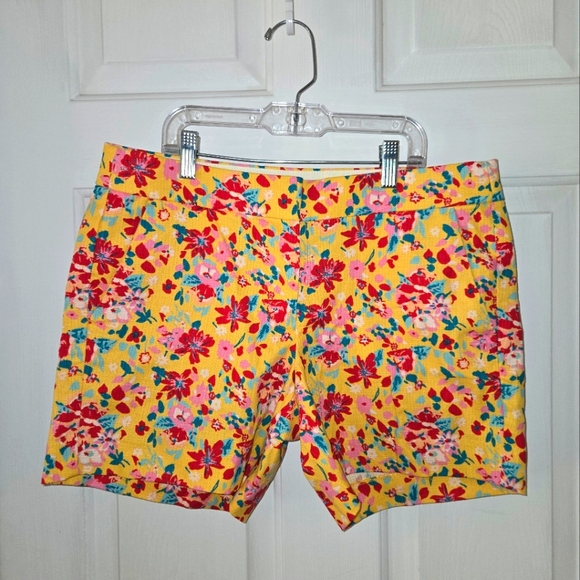 J. Crew Pants - J. Crew Yellow Floral Cotton Basketweave Women's Shorts Size 4